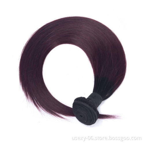 On Sale Unprocessed Human Hair 1B/99J Straight Tone Ombre Virgin Brazilian Hair Extension Bundles